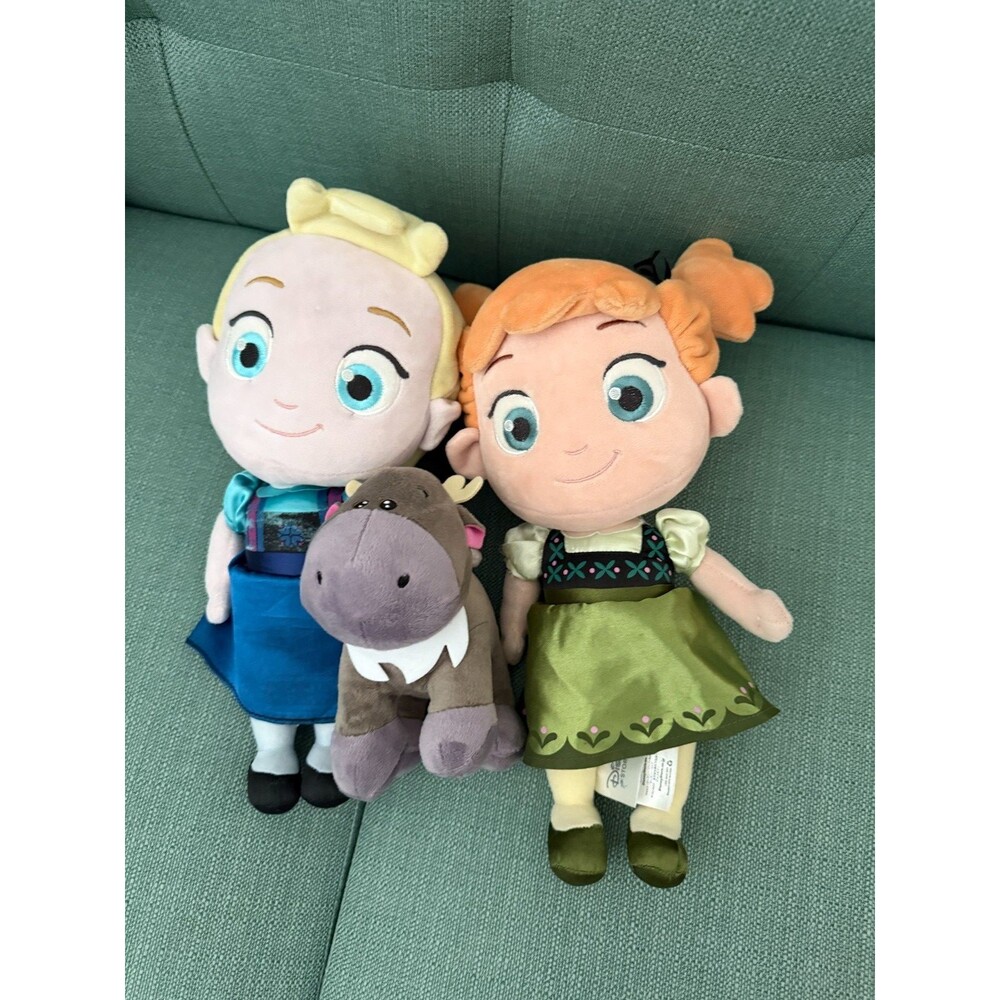 Disney Store Frozen Toddler Elsa and Anna Sven Plush Dolls 13” Big Eyes Toys